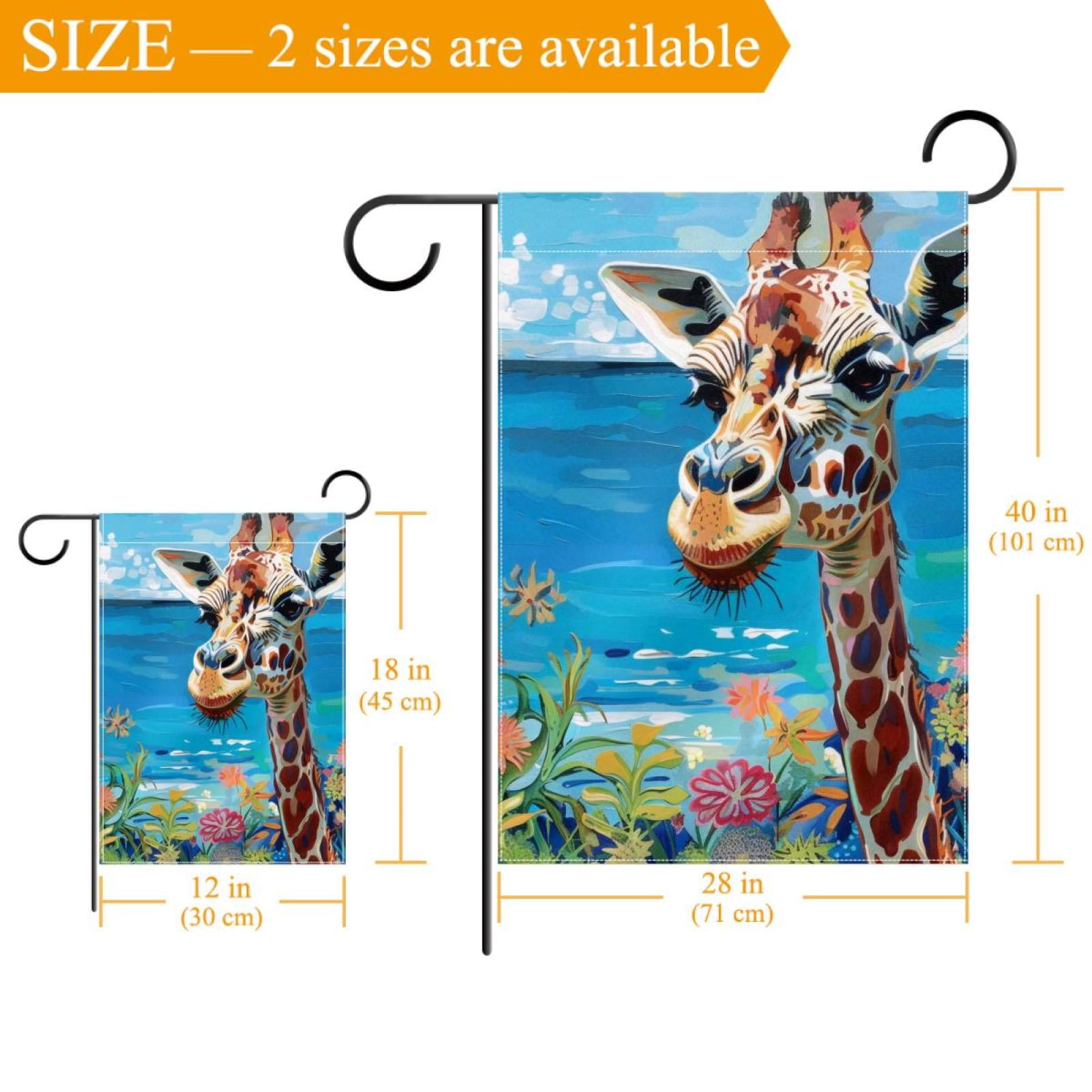 Welcome Funny Giraffe Wildlife Blue Ocean Beach Coastal Coral Garden Flag, Vertical Double Sided Small House Flag, Yard Farmhouse Outdoor Deck Veranda Lawn Decor 28x40 Inch