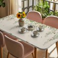 thumbnail image 3 of Watercolor Floral Table Cloths for 6 Foot Rectangle Tables, Spring Leaves Flowers Botanical Beige Patio Waterproof Elastic Fitted Tablecloths, Washable Rectangular Table Cover for Camping, 3 of 8