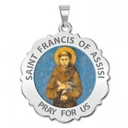 Saint Francis of Assisi Scalloped Religious Medal Color - 1 inch Size of a Quarter - Sterling Silver