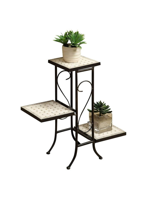 4D Concepts 3 Tier Plant Stand with Travertine Top