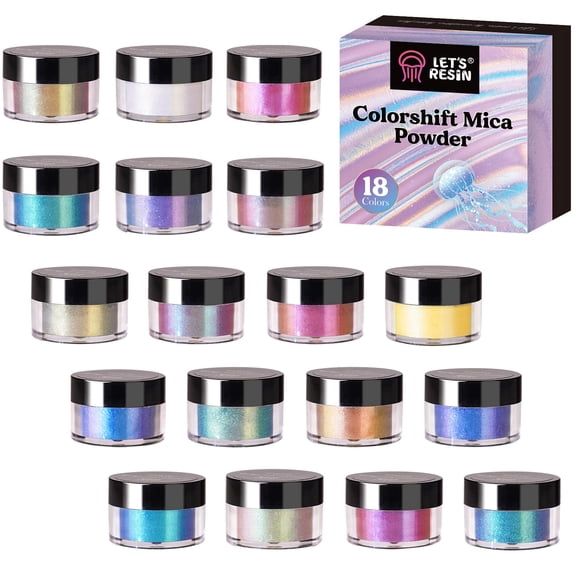Polvo de Mica LET'S RESIN Juego de 18 Frascos con Cambio de Color Camaleónico