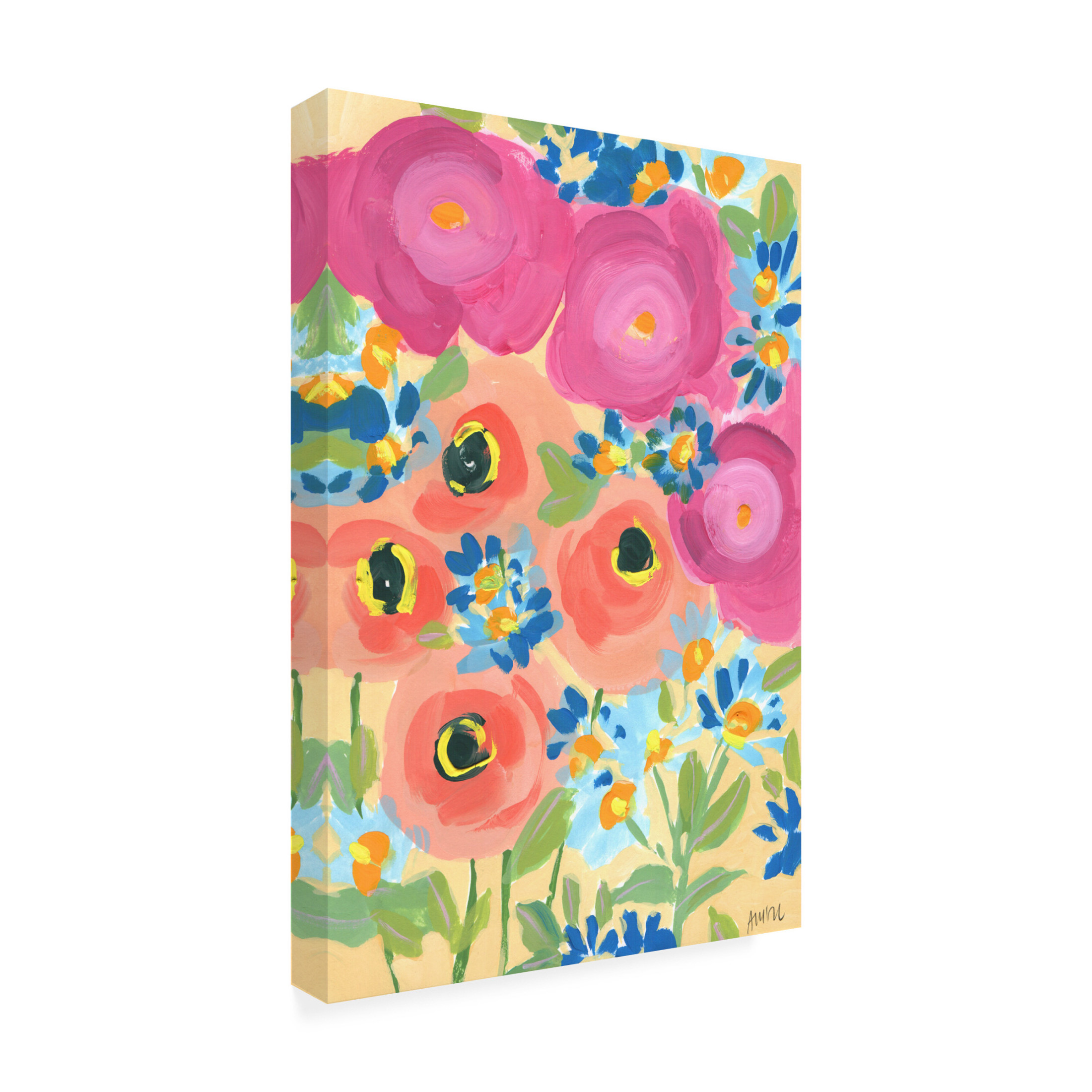 Trademark Fine Art Ania Zwara Pink Roses And Coral Anemones Canvas Wall Art