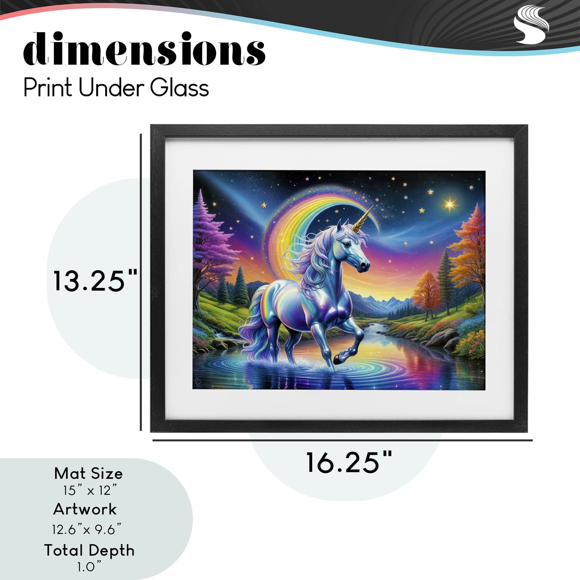 Stupell Industries Rainbow Prism Unicorn Black Framed Print Under Glass, design by Tabz Jones