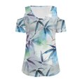 thumbnail image 5 of POLERO Womens Cold Shoulder Tops V Neck T Shirts Leaves Print Summer Short Sleeve Tees Outfits for Ladies Sexy Casual Work Travel Beach Tunic Blouse L, 5 of 7