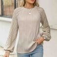 thumbnail image 2 of ATOYSOY Women's Solid Color Pullover Outwear Casual Elegant Shirts Fashion Loose Lace Raglan Tops Long Sleeve Tees Fall Winter Crew Neck Sweatshirts Beige L, 2 of 8