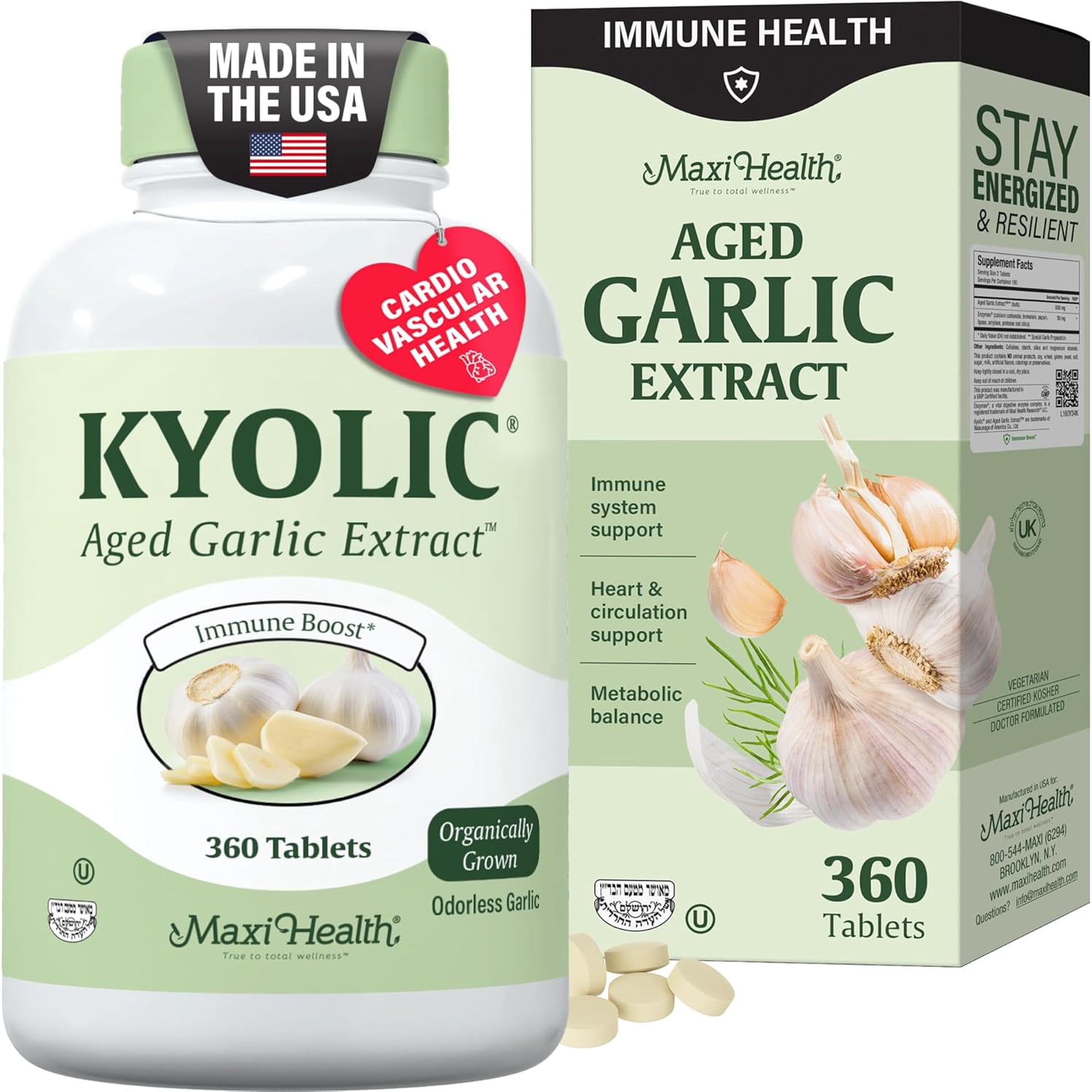 Maxi Health Kyolic Aged Garlic Extract – Kosher Vegetarian Tablets – Immune Support Supplement – 360 Count