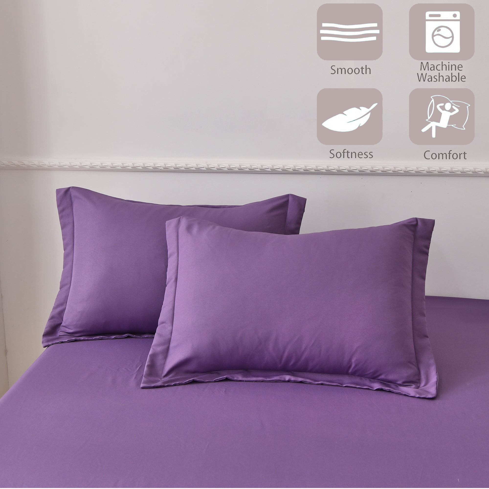 Jessy Home Bed Sheets Set 4 Piece Queen/Full Sheet Set Purple Cotton Blend Fitted Sheet, Flat Sheet & 2 Pillowcases Bedding Set