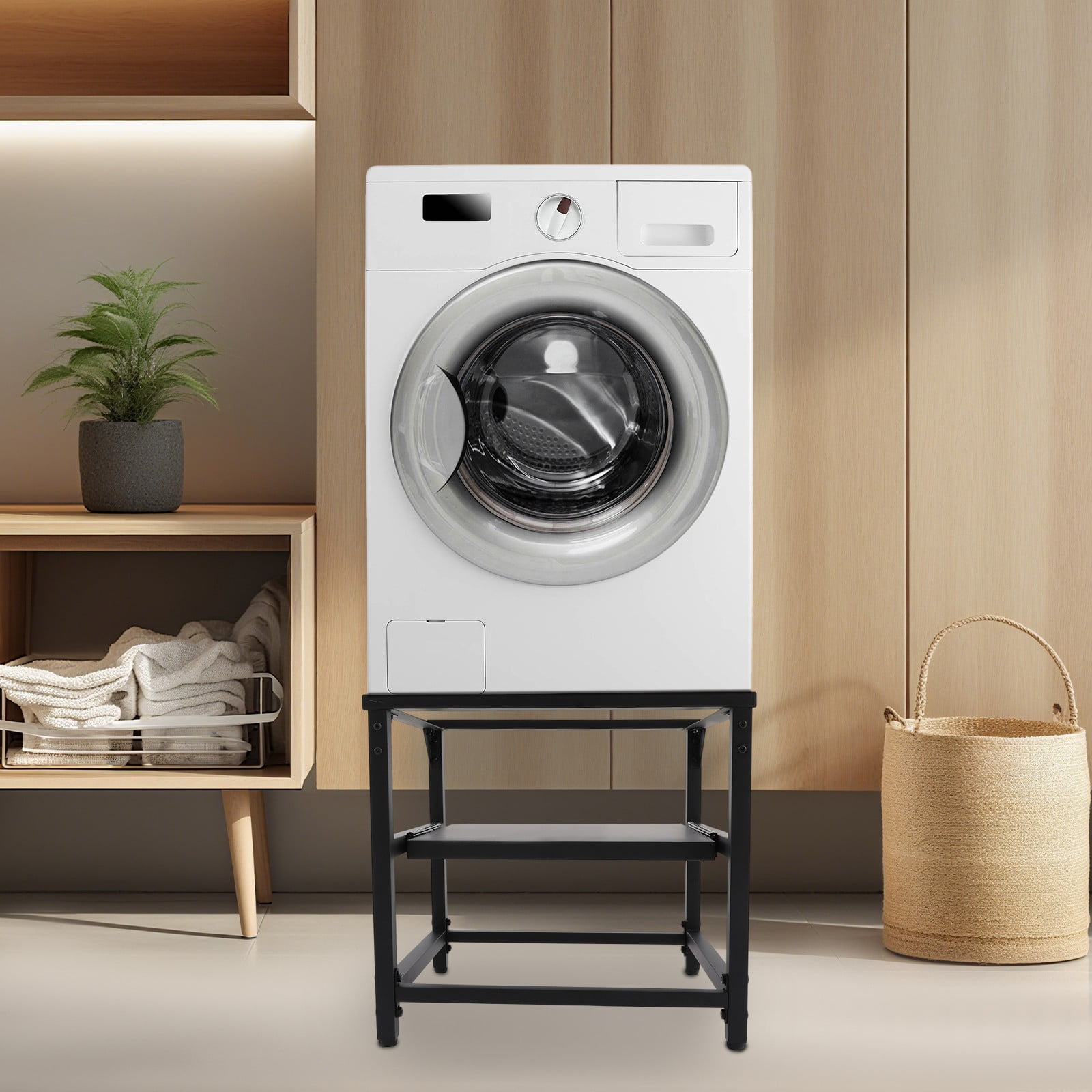 Modern Washing Machine Base Dryer Stand, Washing Machine Base with Shelf Black