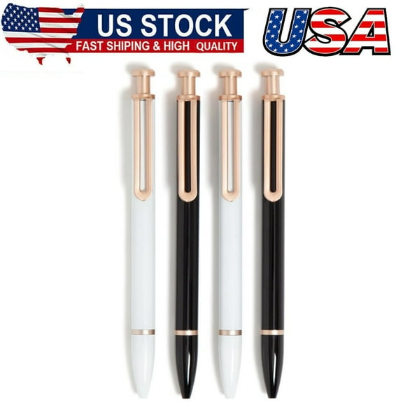 Monterey Ballpoint Pens, Set of 4, Black and White With Rose Gold Details, Bold