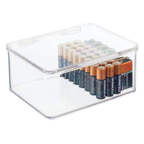 mDesign Small Stackable Divided Battery Storage Organizer Box with