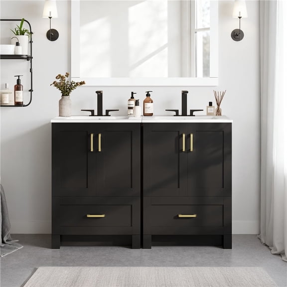 Yaheetech 34" Height Modern Freestanding Bathroom Vanity with Sink, Black