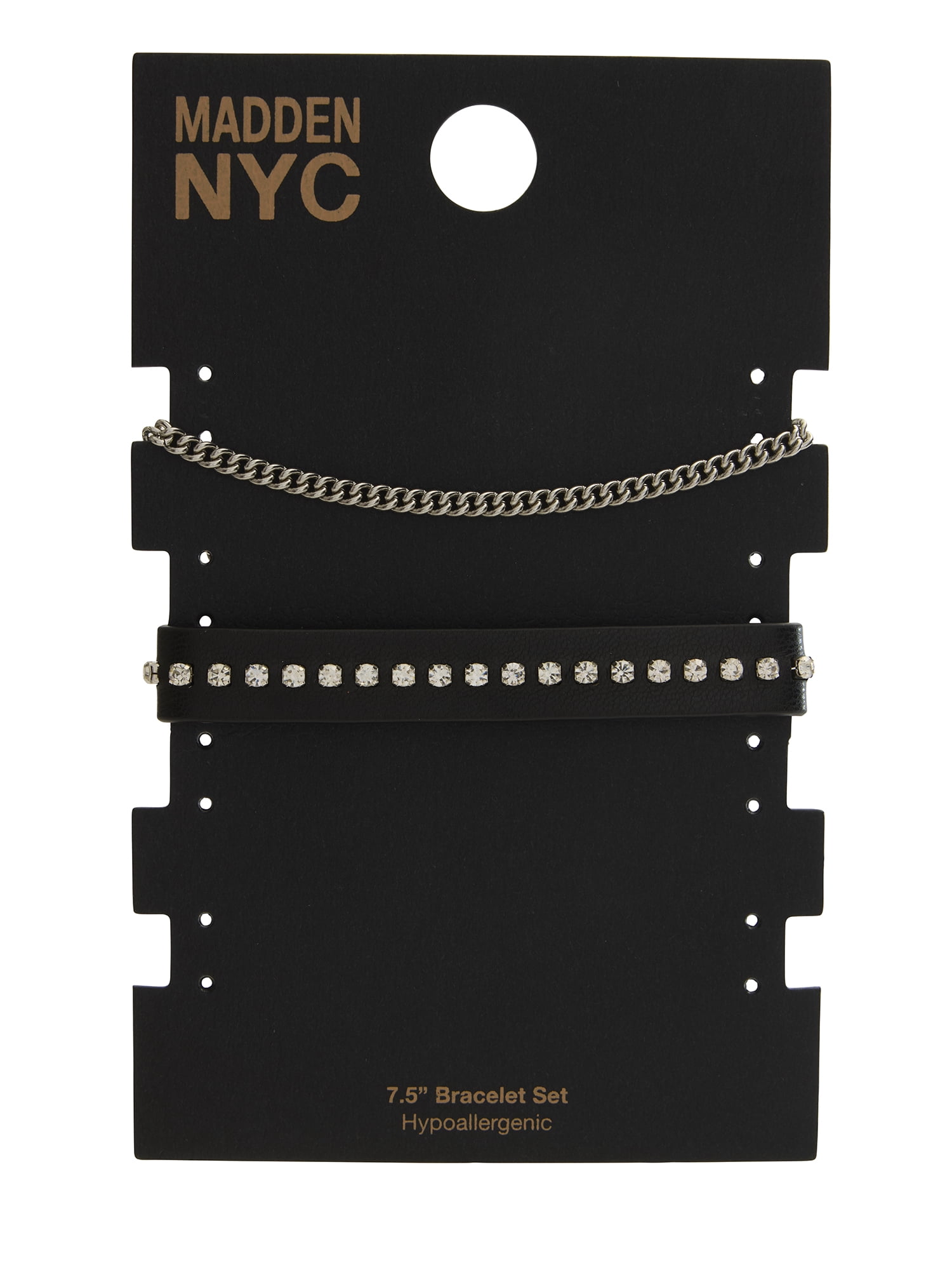 Madden NYC Women's Rhodium Western Rhinestone Leather Bracelet 2-Piece Set