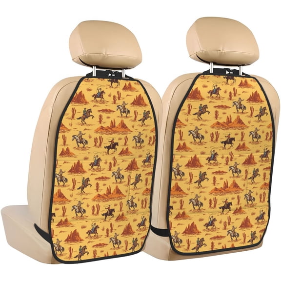 Naloa Brave Cowboys 2Pcs Anti-Kick Back Seat Cover Kick Mat, Car Seat Protector with 3 Storage Pockets