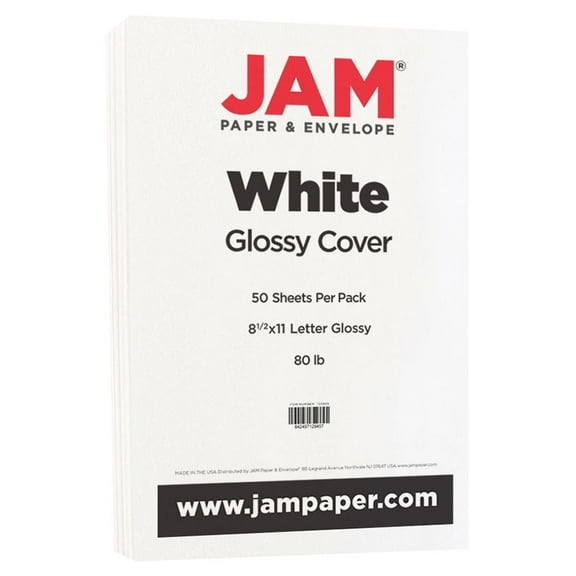 JAM Paper Colored 100lb Cardstock, Glossy, 8 1/2 x 11, White, 250 Pack