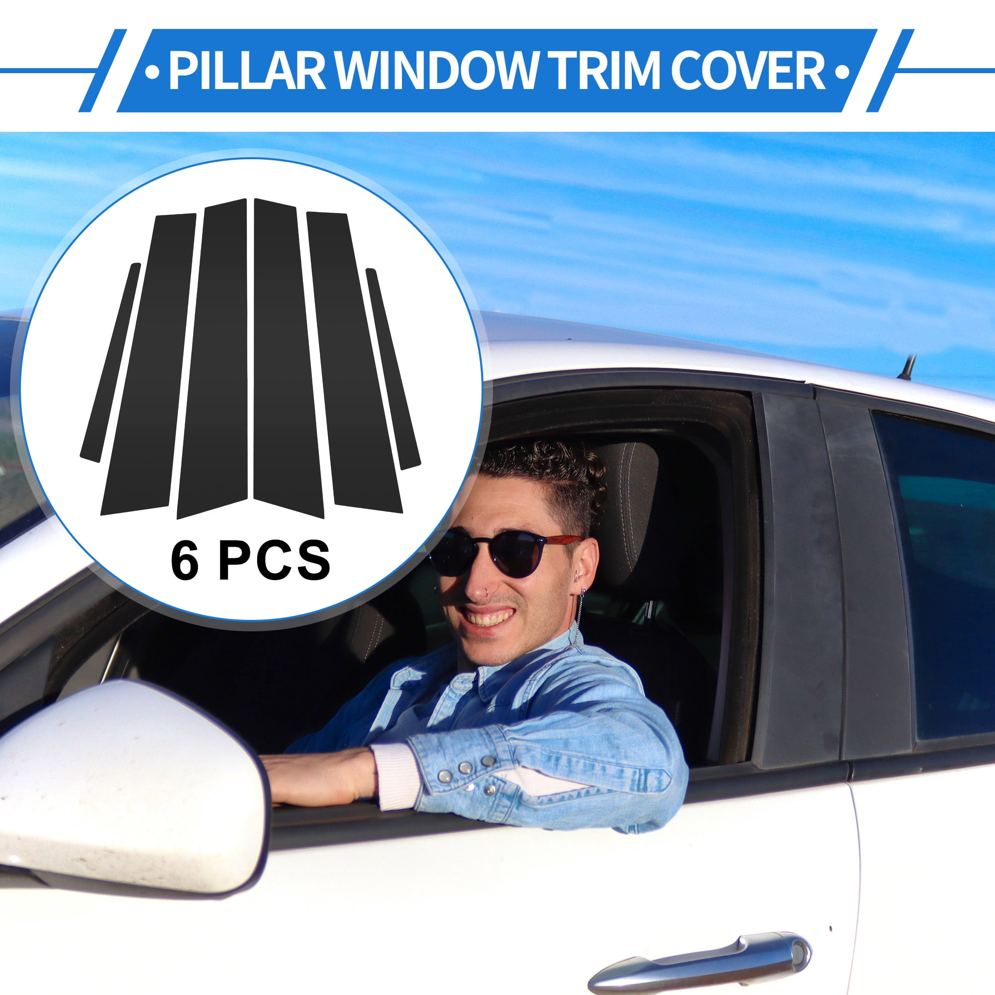 Unique Bargains 6 Pcs Door Pillar Window Trim for Cadillac ATS 2013-2015 Front Rear Black