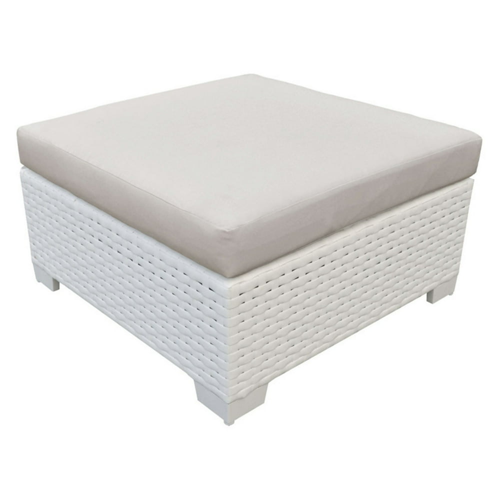 TK Classics Outdoor White Wicker Ottoman