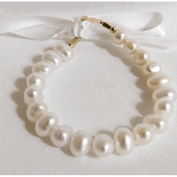 Mindy Harris 14 KT Gold Freshwater Pearl First Birthday Bracelet, Yellow