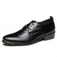 thumbnail image 2 of Men's Leather Shoes Lace-up Pointed Wedding Shoes Breathable Youth Dress Business Casual Shoes, 2 of 3