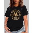 thumbnail image 1 of New Year Themed Round Frame with Small Snake, Flower, And Letter Prints on a Casual Stylish Short-Sleeve T-Shirt for Black Women., 1 of 7