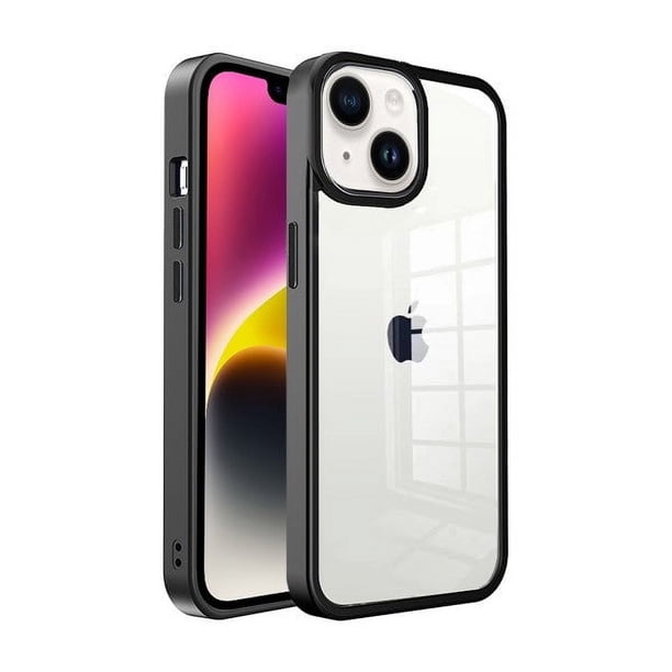 Entronix Funda Transparente para iPhone 14: Carcasa con Marco Cromado, Color Negro
