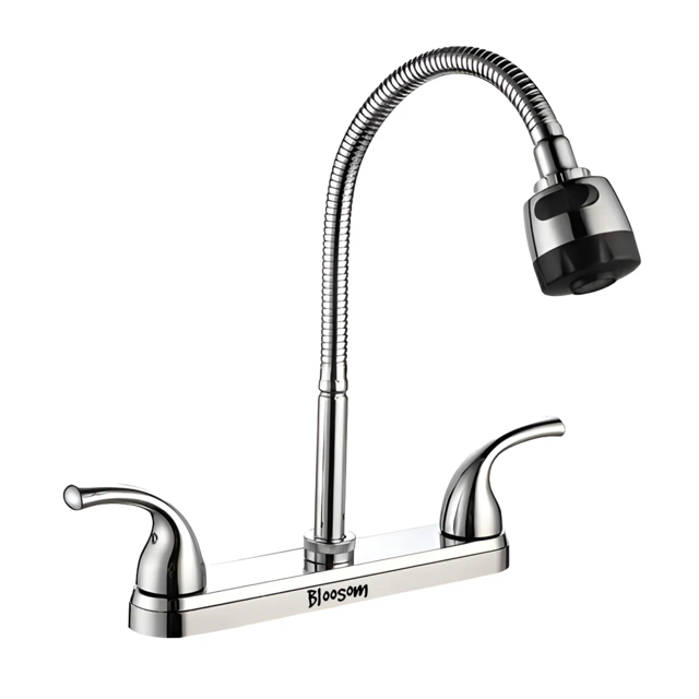 Mezcladora Bloosom Para Fregadero Cuello Flexible Cocina Cuerpo Abs Acabado Cromado Color Plateado