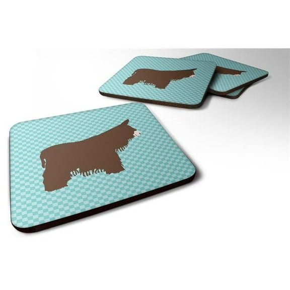 Poitou Poiteuin Donkey Blue Check Foam Coaster, Set of 4