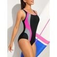thumbnail image 2 of Women's Athletic One Piece Swimsuit Color Block Bathing Suit Racerback Training Swimwear, 2 of 6