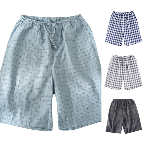 LIIPEE Mens Sleep Shorts Casual Plaid Print Drawstring Waist Loose Fit Pajama Shorts With Pockets Male Comfortable Everyday Sleepwear,M