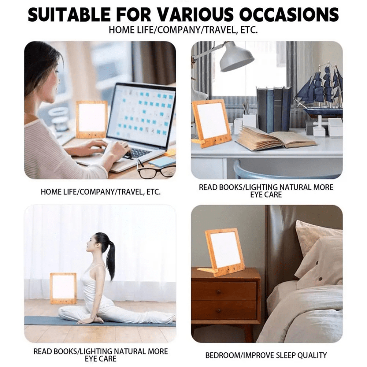 Fluorescent Desk Lamp 10000 Lux Bedside Light Lamp UV-Free LED Simulated Sunlight Touch Control with Wood Color Plastic
