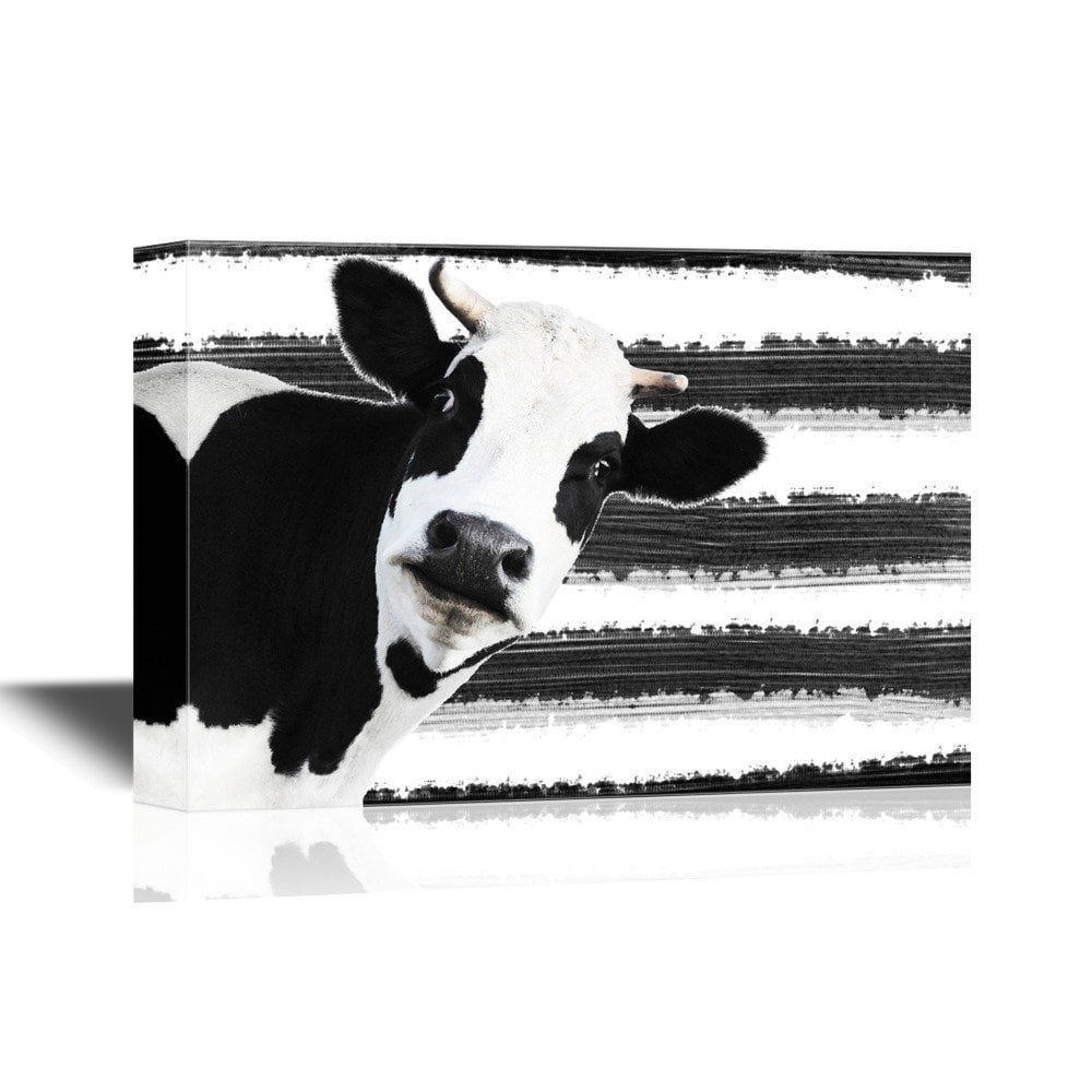 wall26 Canvas Wall Art A Cow on Black and White Background Gallery