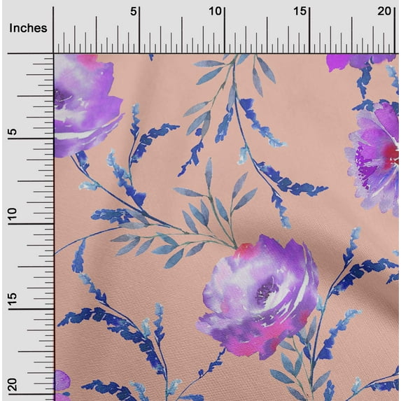 oneOone Cotton Poplin Fabric Watercolor Leaves & Peony Floral Print Fabric By The Yard 56 Inch Wide