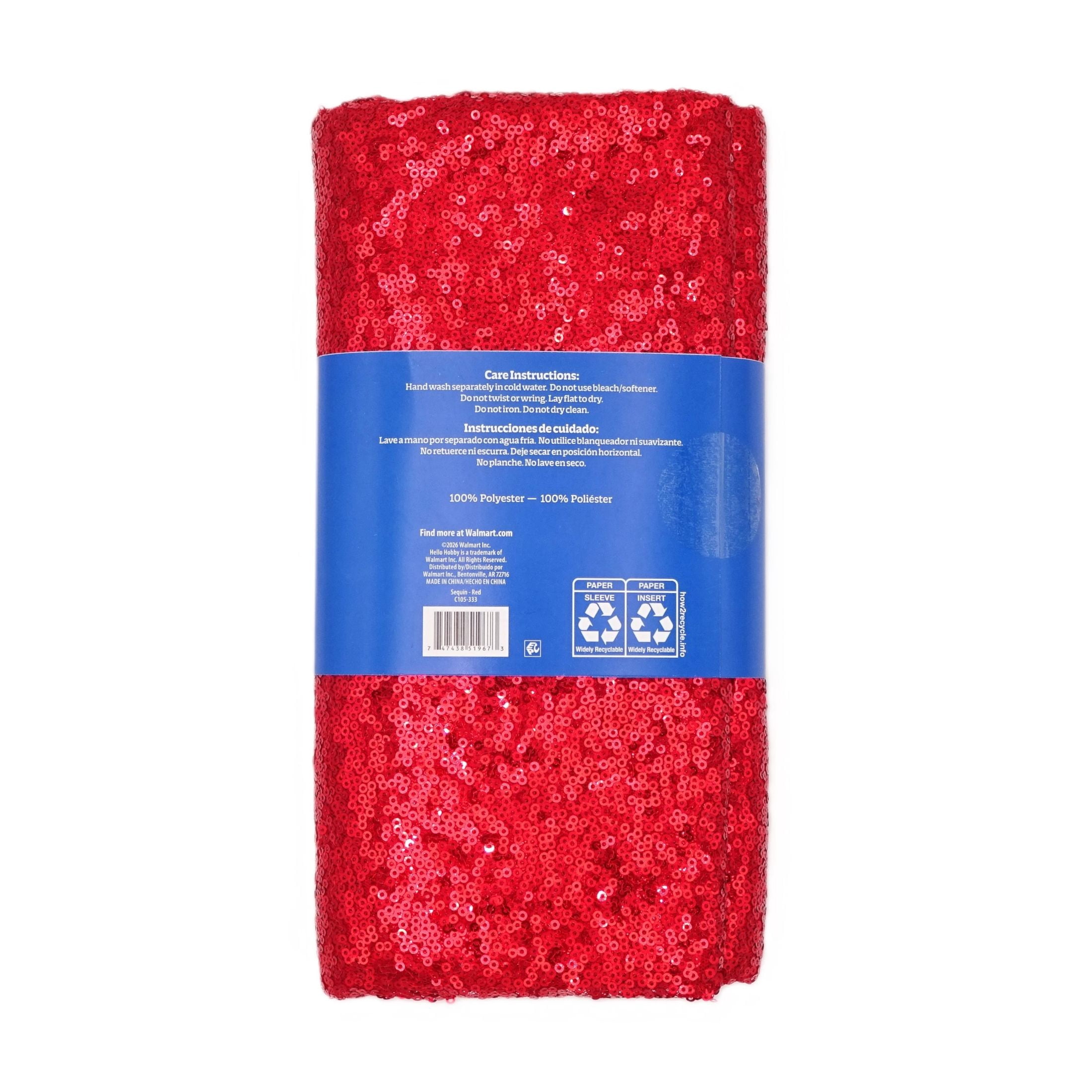 Hello Hobby 43” x 72” 100% Polyester Sequin 2 Yard Precut Fabric, Red, 43" Wide for Sewing & Crafting