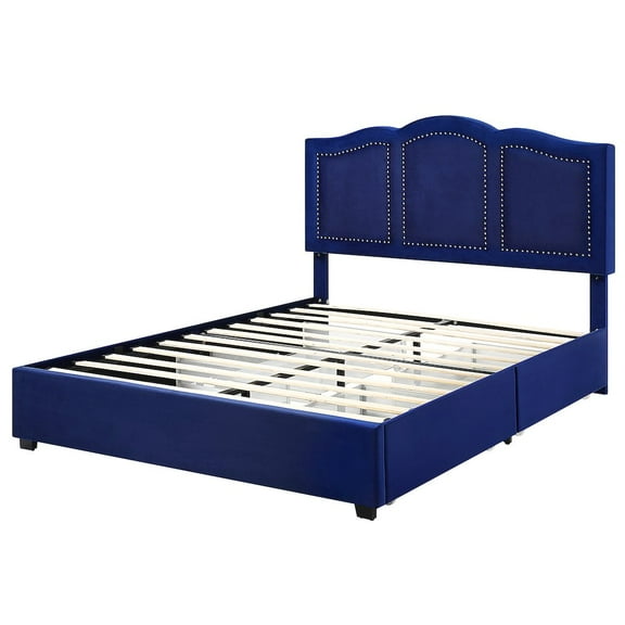 Furniture of America Alameda Fabric Upholstered Queen Bed with Drawers in Navy
