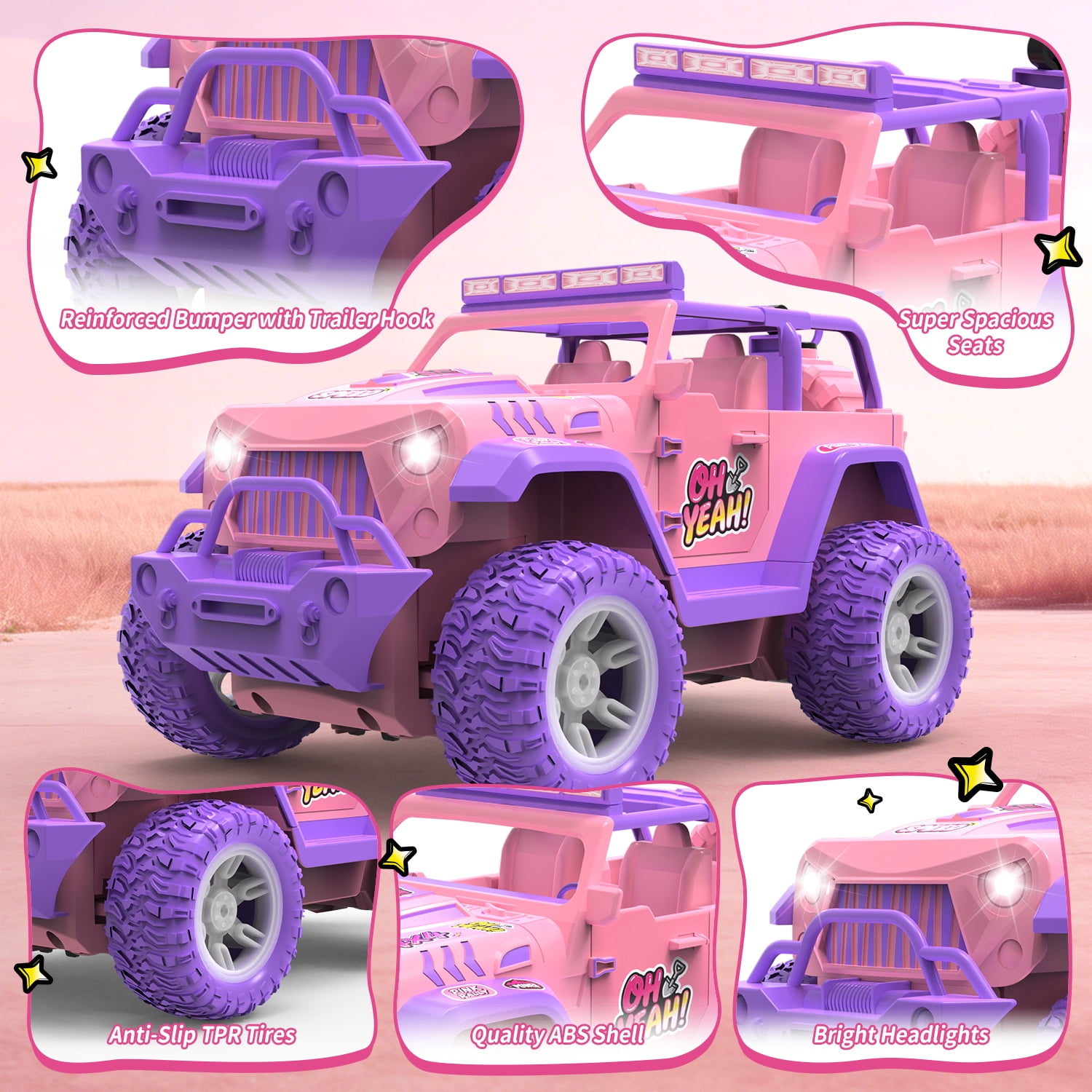 JoyStone Pink RC Cars for Girls, 2.4GHz Remote Control Truck with LED Lights, Spray & Sound Effects, DIY Stickers, Toy Cars Gift for Kids 3+