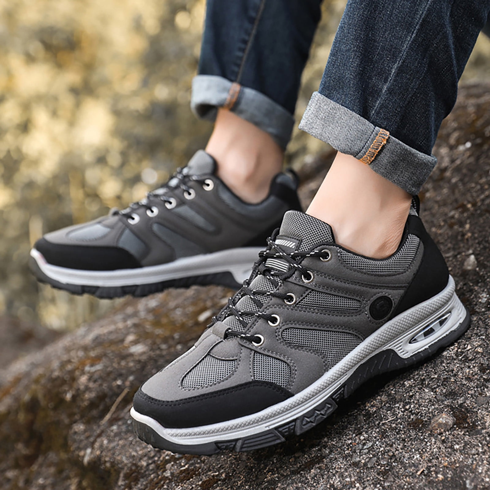 Dakaela Men's Low Top Hiking Shoes Waterproof Trekking Outdoor Work Sneakers Breathable Running Shoe