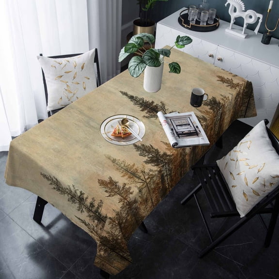 Brown Forest Tablecloth Rectangle Table Cloth 60x120 , Waterproof Tablecloth Outdoor Table Cloth, Vintage Tree Farmhouse Botanical Washable Table Cover for Kitchen Dining Party