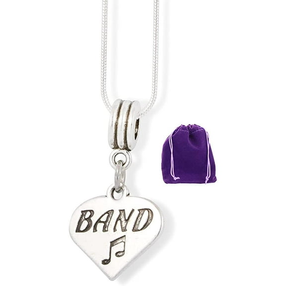 EPJ Band Text with a Music Note on a Heart Charm Snake Chain Necklace
