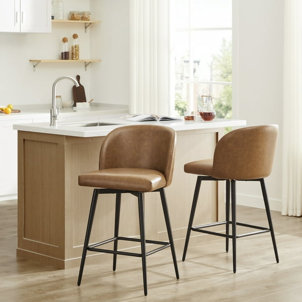 CHITA Swivel Counter Bar Stools with Back Set of 2, Faux Leather in