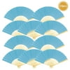 Quasimoon 9" Turquoise Silk Hand Fans for Weddings (10 Pack) by PaperLanternStore