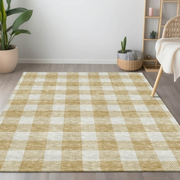 Addison Rugs Chantille Indoor/Outdoor Transitional Plaid Gold Washable Rectangle Rug, 9' x 12'