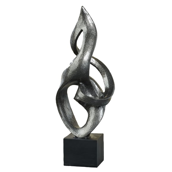 Loving Tribute Abstract Looped Design Table Sculpture in Antique Metallic Silver and Black