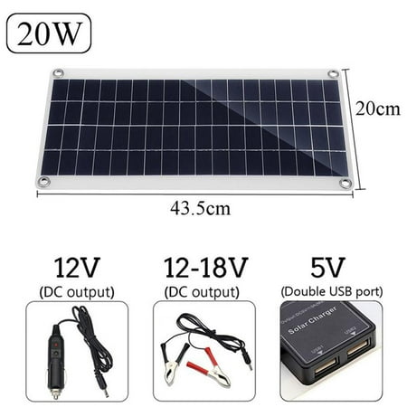 

Dual USB 12V Solar Panel Car Charger USB Solar Charger Controller Outdoor Camping LED Light Polycrystalline Silicon Battery 10/15/20/25W Solar Panel Double USB Interface Solar Panel