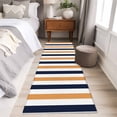 thumbnail image 5 of Burnt Orange Navy Blue Striped Large Area Rugs for Bedroom Living Room, Soft Non Slip Carpet Bedside Rug, Farmhouse Stripe Art Rectangular Floor Cover Kitchen Accent Rug 2'x6' for Dining Room/Office, 5 of 9