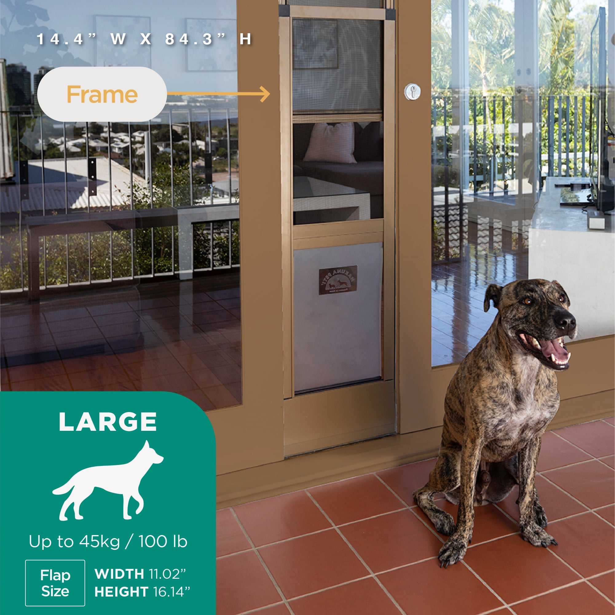 Hakuna Pets Large Bronze Mesh Patio Pet Door, Suitable for Screen Sliding Doors, for Dogs & Cats up to 100 lbs