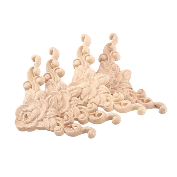 Rollbacks & More 4pcs 8*8cm Wood Carved Corner Onlay Applique Door Cabinet Rose Unpainted European Style