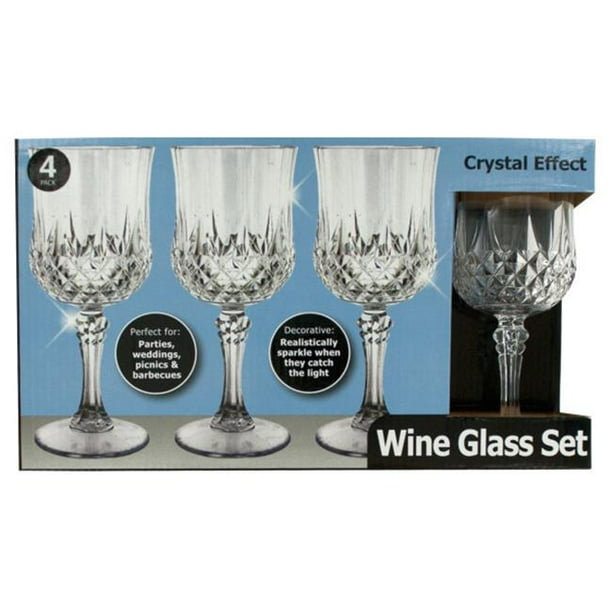 Bulk Buys OH0174 Crystal Effect Plastic Wine Glass Set 4 Piece