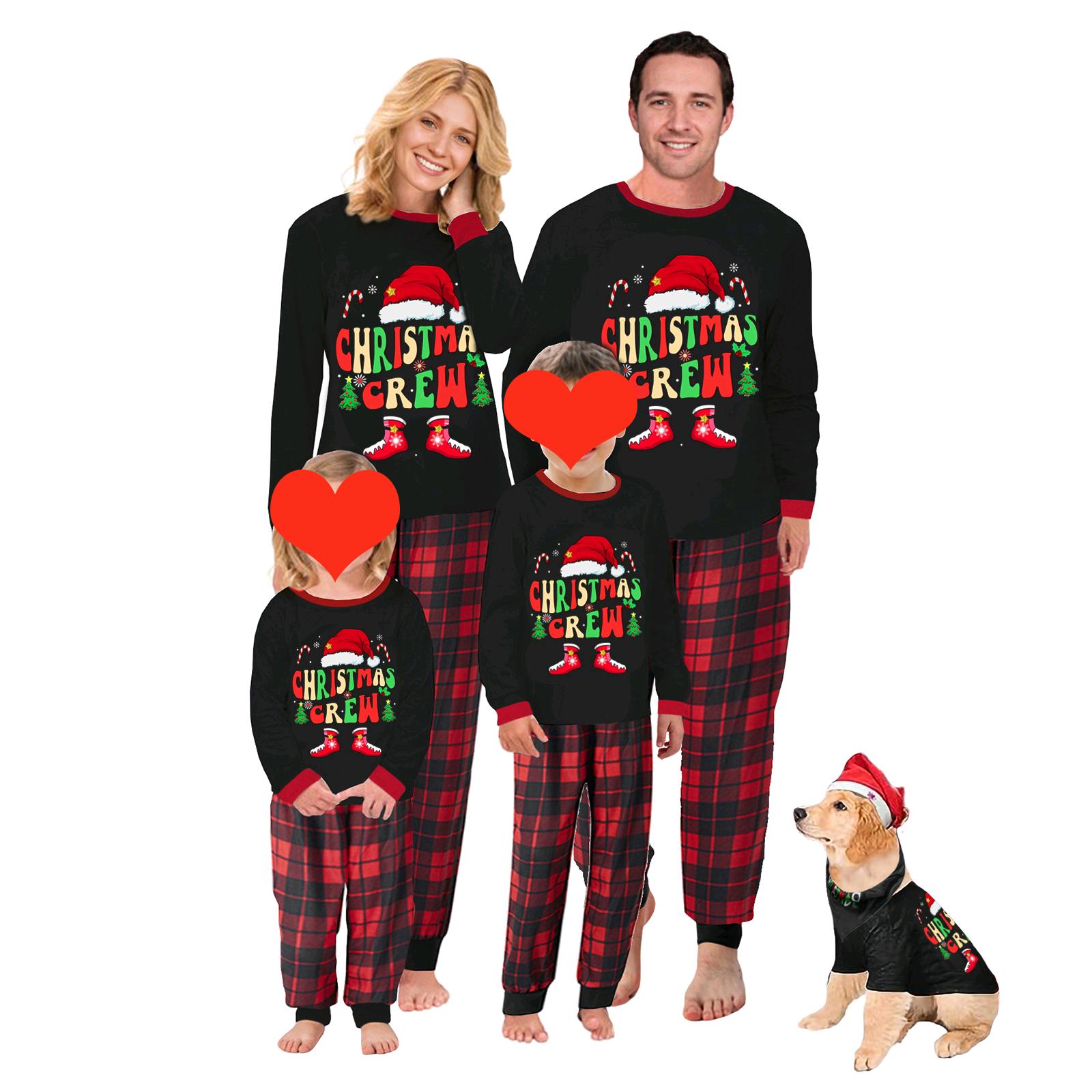 Family Pyjama Set Christmas Matching -Letter Santa Hat Print Long ...