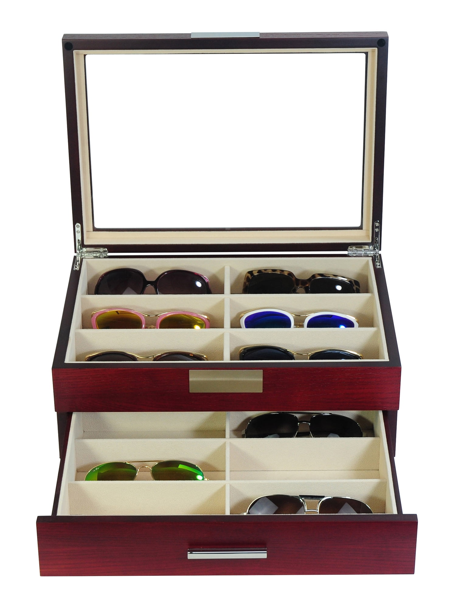 12 Piece Large Cherry Wood Eyeglass Sunglass Two Level Glasses Display