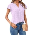 thumbnail image 3 of Nlife Women Swiss Dots V Neck Ruffle Short Sleeve T-Shirt, 3 of 7