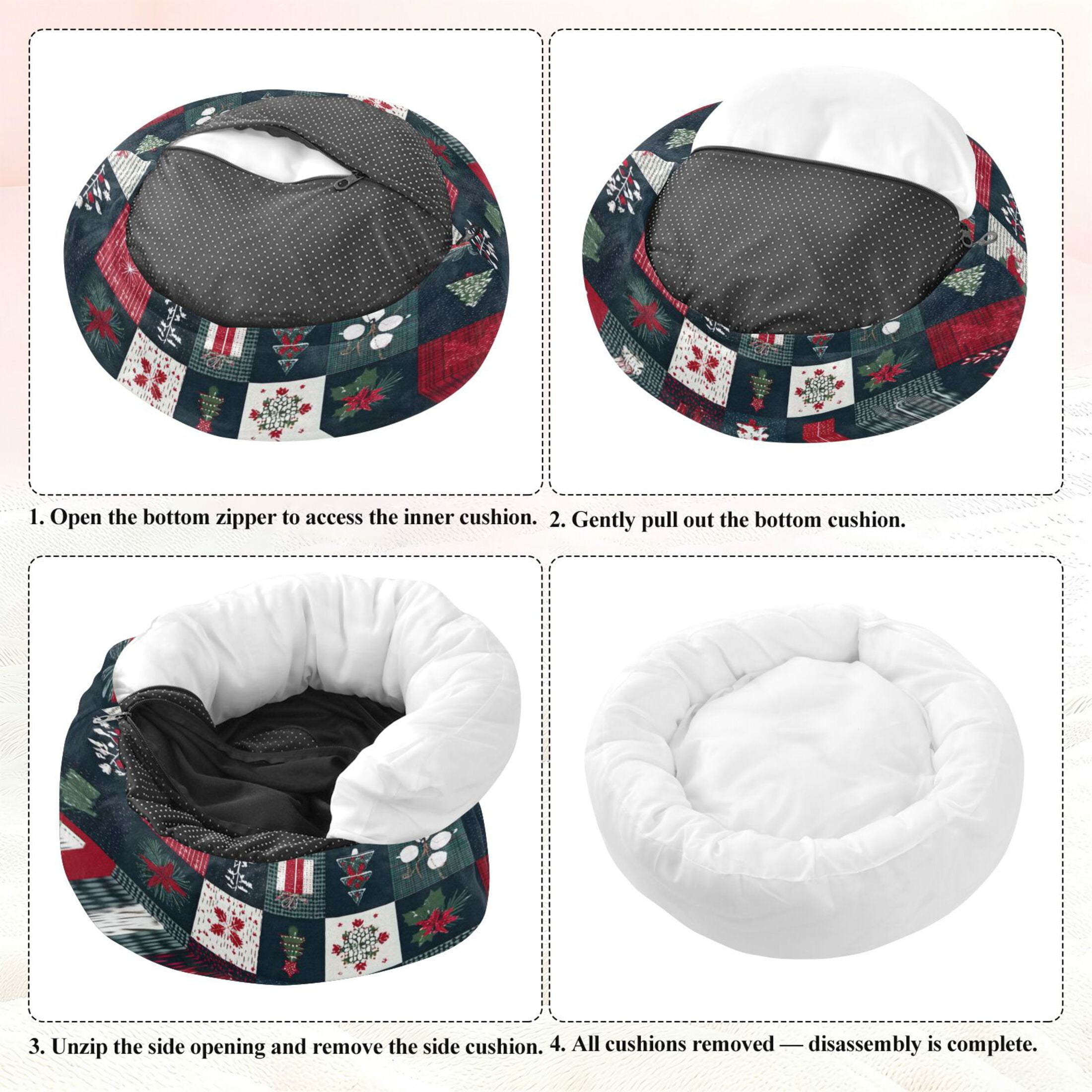 Iauyy Pet Couch Donut Cat Bed for Indoor Cats/Small Dogs Washable & Machine with Non-slip Bottom Calming Cat Furniture, Three-color Christmas Symbol (M)